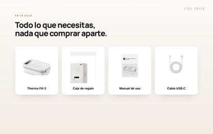 Contenido de la caja: fiambrera, manual y cable USB-C