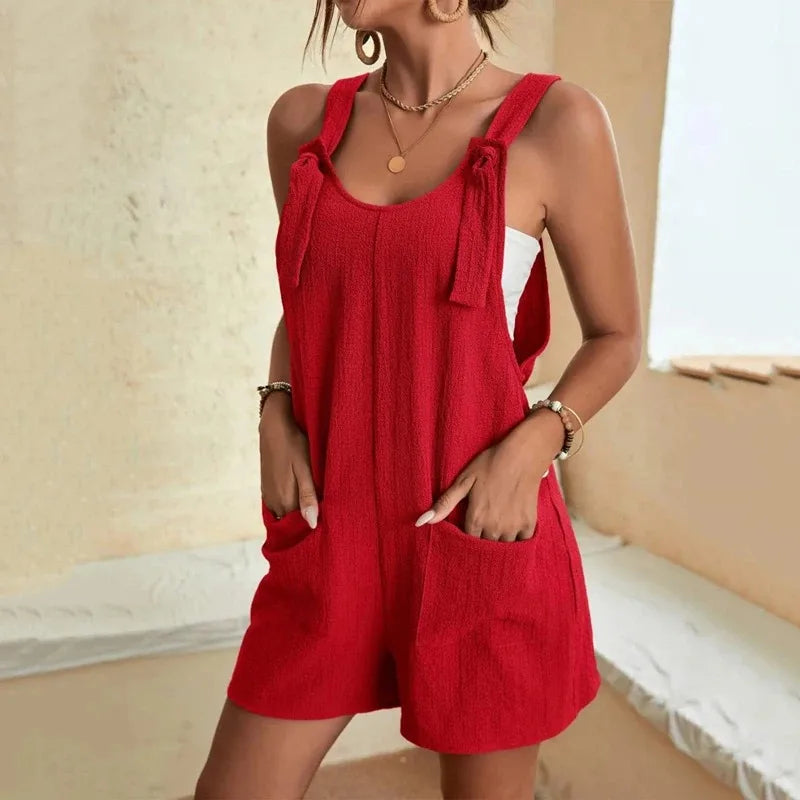 Mono Casual de Verano con Bolsillos — Tirantes y Pierna Ancha | Color Liso