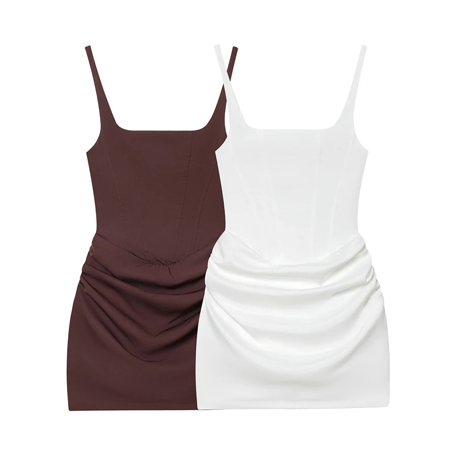 Vestido Mini Fruncido para Mujer | Estilo Francés | Sin Tirantes | Bodycon Sexy Verano