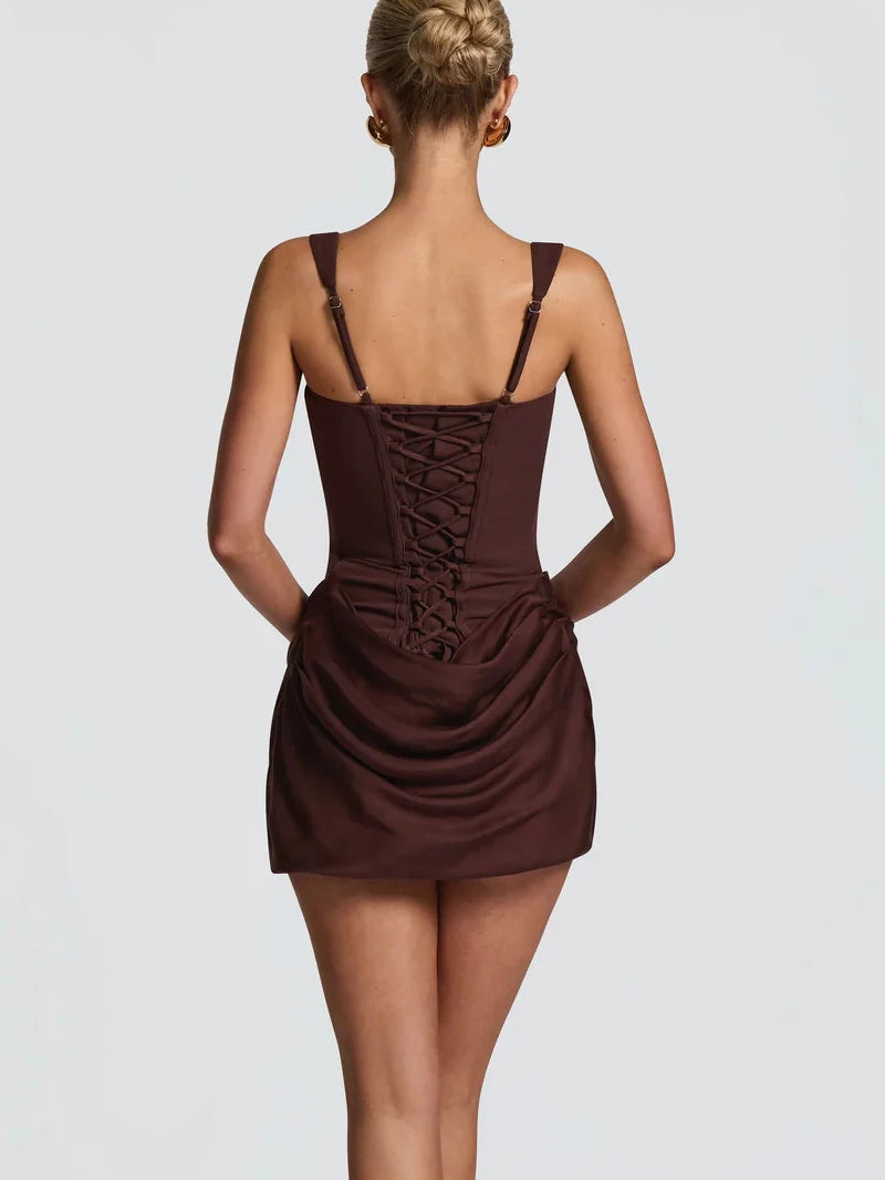 Vestido Mini Fruncido para Mujer | Estilo Francés | Sin Tirantes | Bodycon Sexy Verano