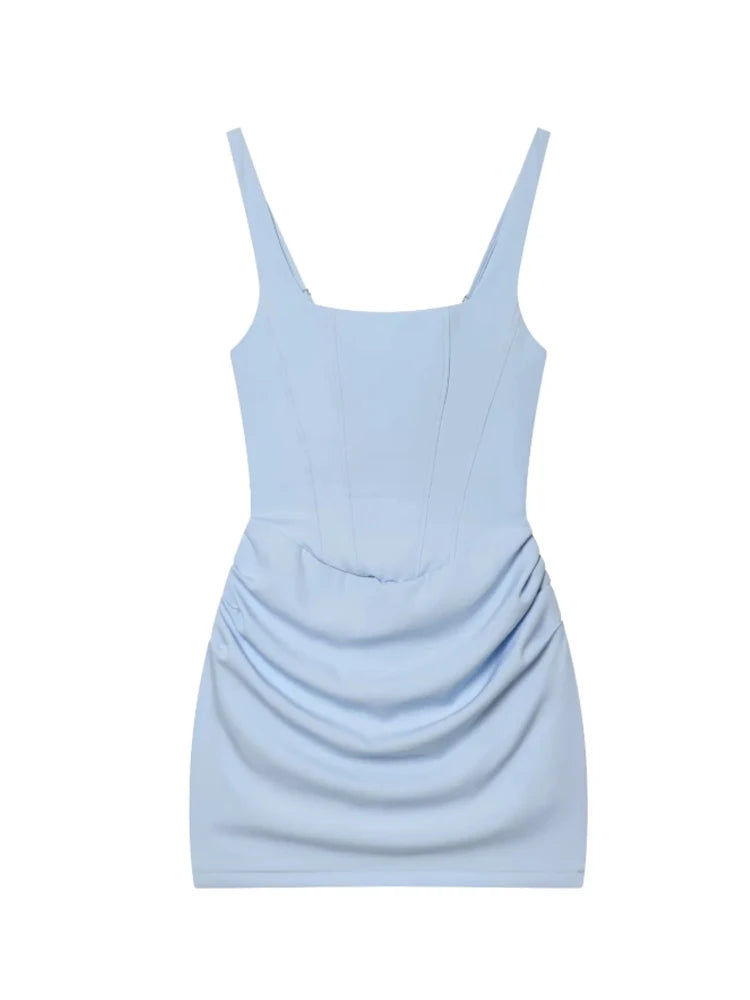 Vestido Mini Fruncido para Mujer | Estilo Francés | Sin Tirantes | Bodycon Sexy Verano