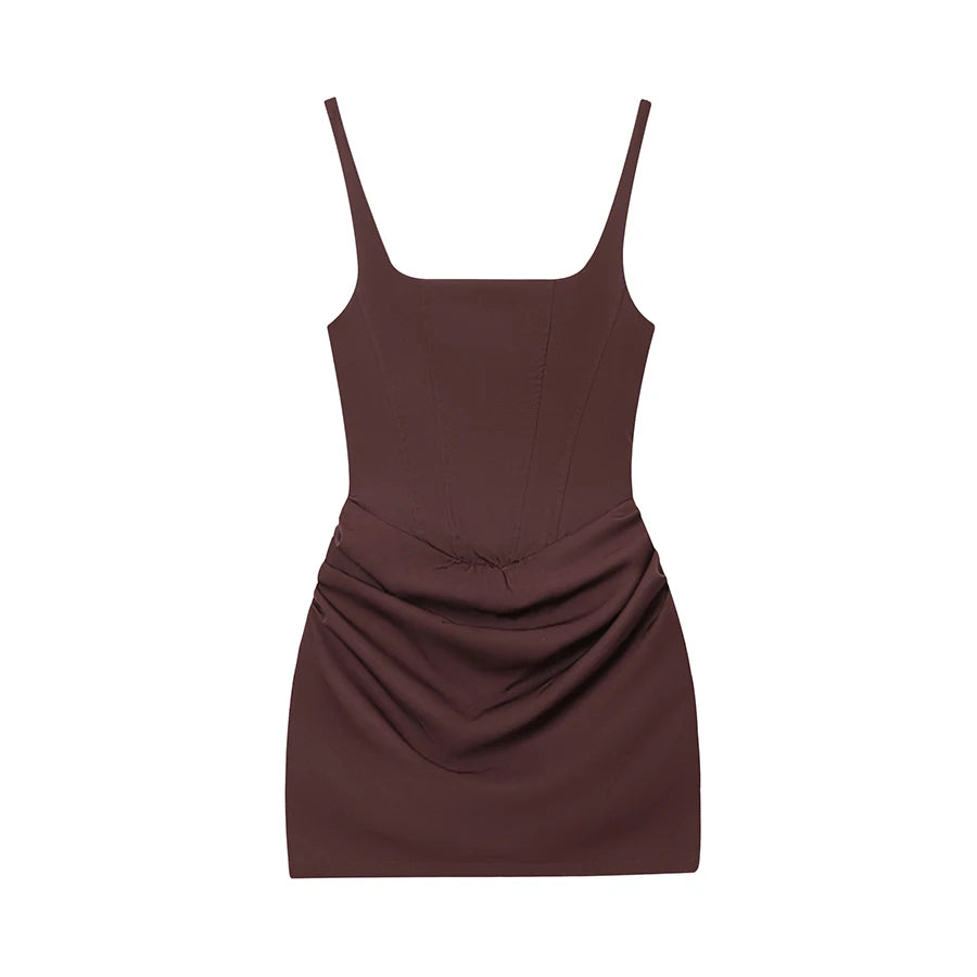 Vestido Mini Fruncido para Mujer | Estilo Francés | Sin Tirantes | Bodycon Sexy Verano