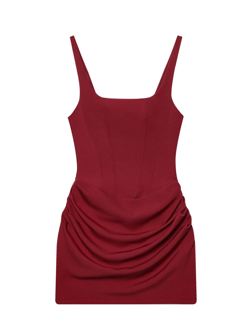 Vestido Mini Fruncido para Mujer | Estilo Francés | Sin Tirantes | Bodycon Sexy Verano