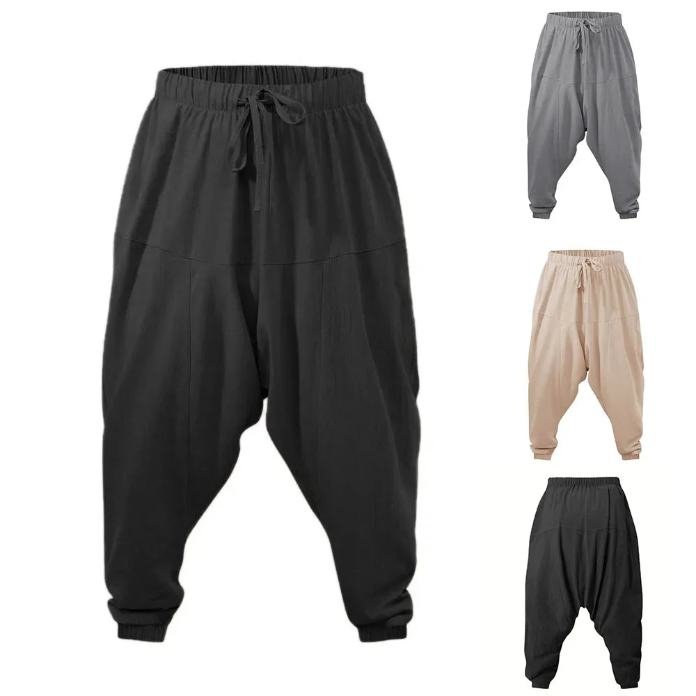 Pantalón Harem Hombre Algodón y Lino — Corte Holgado, Ligero y Transpirable