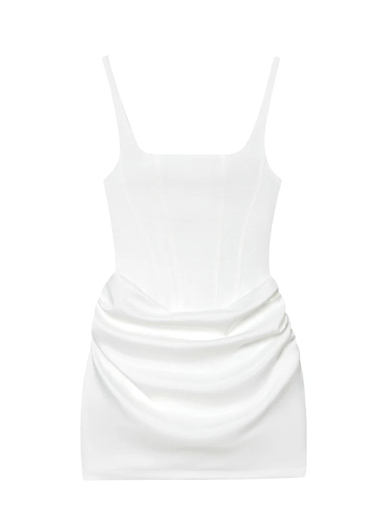 Vestido Mini Fruncido para Mujer | Estilo Francés | Sin Tirantes | Bodycon Sexy Verano