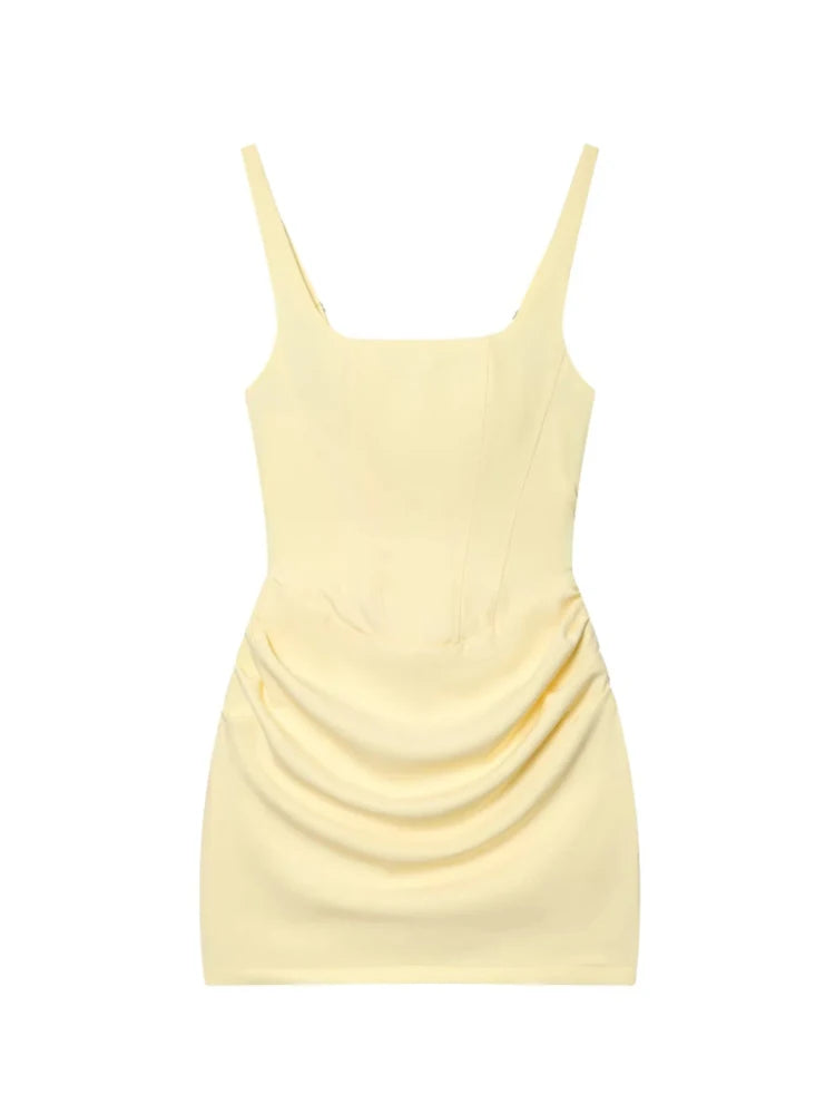 Vestido Mini Fruncido para Mujer | Estilo Francés | Sin Tirantes | Bodycon Sexy Verano