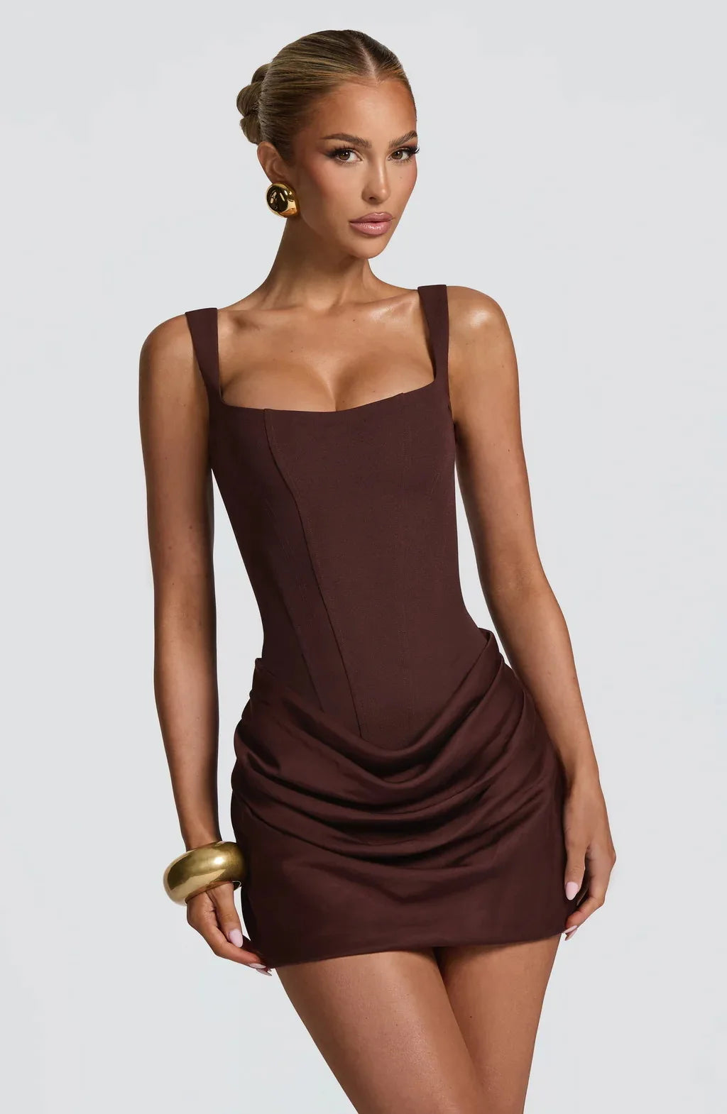 Vestido Mini Fruncido para Mujer | Estilo Francés | Sin Tirantes | Bodycon Sexy Verano