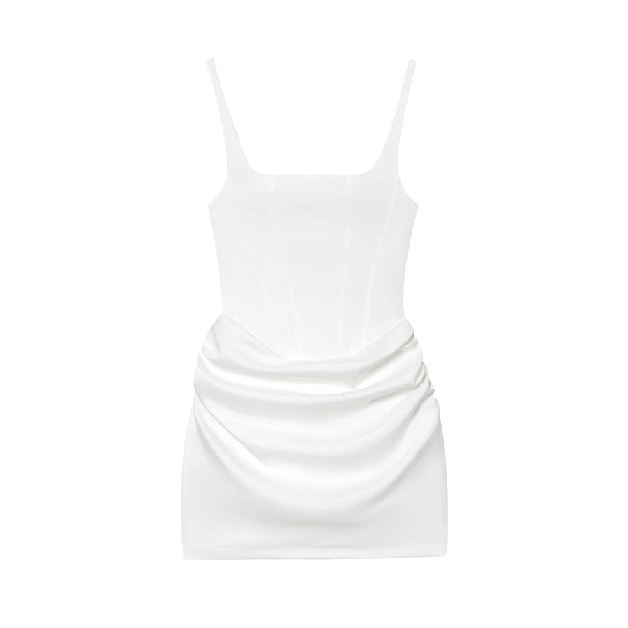 Vestido Mini Fruncido para Mujer | Estilo Francés | Sin Tirantes | Bodycon Sexy Verano