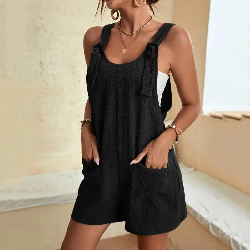 Mono Casual de Verano con Bolsillos — Tirantes y Pierna Ancha | Color Liso