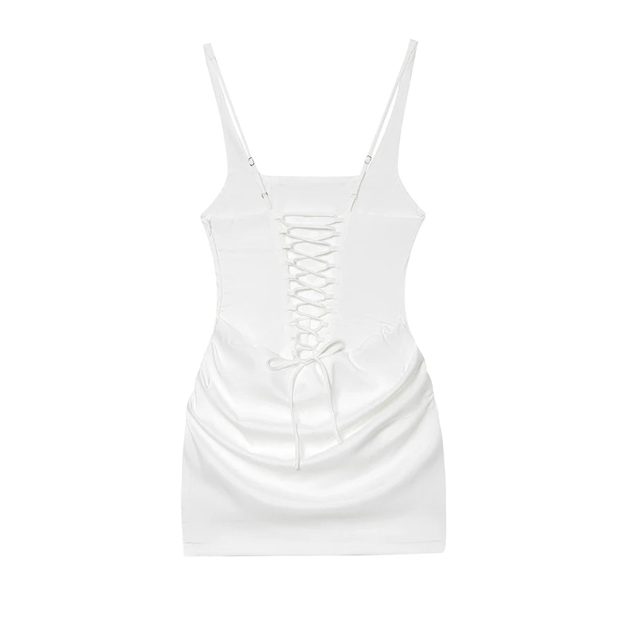 Vestido Mini Fruncido para Mujer | Estilo Francés | Sin Tirantes | Bodycon Sexy Verano