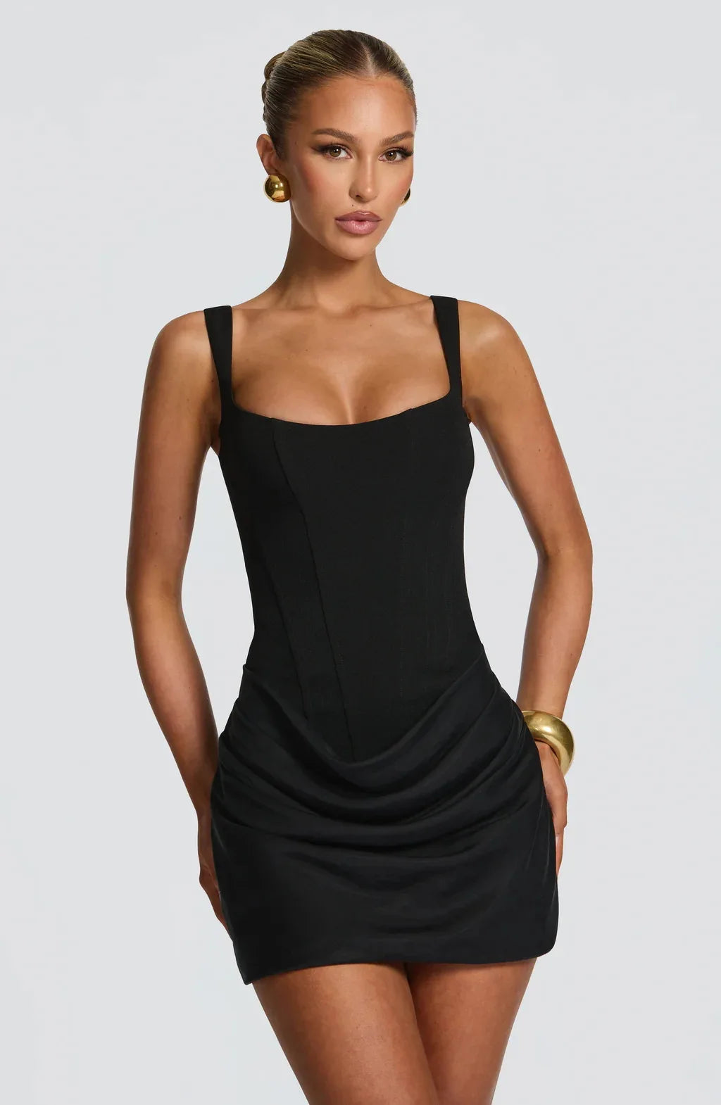 Vestido Mini Fruncido para Mujer | Estilo Francés | Sin Tirantes | Bodycon Sexy Verano