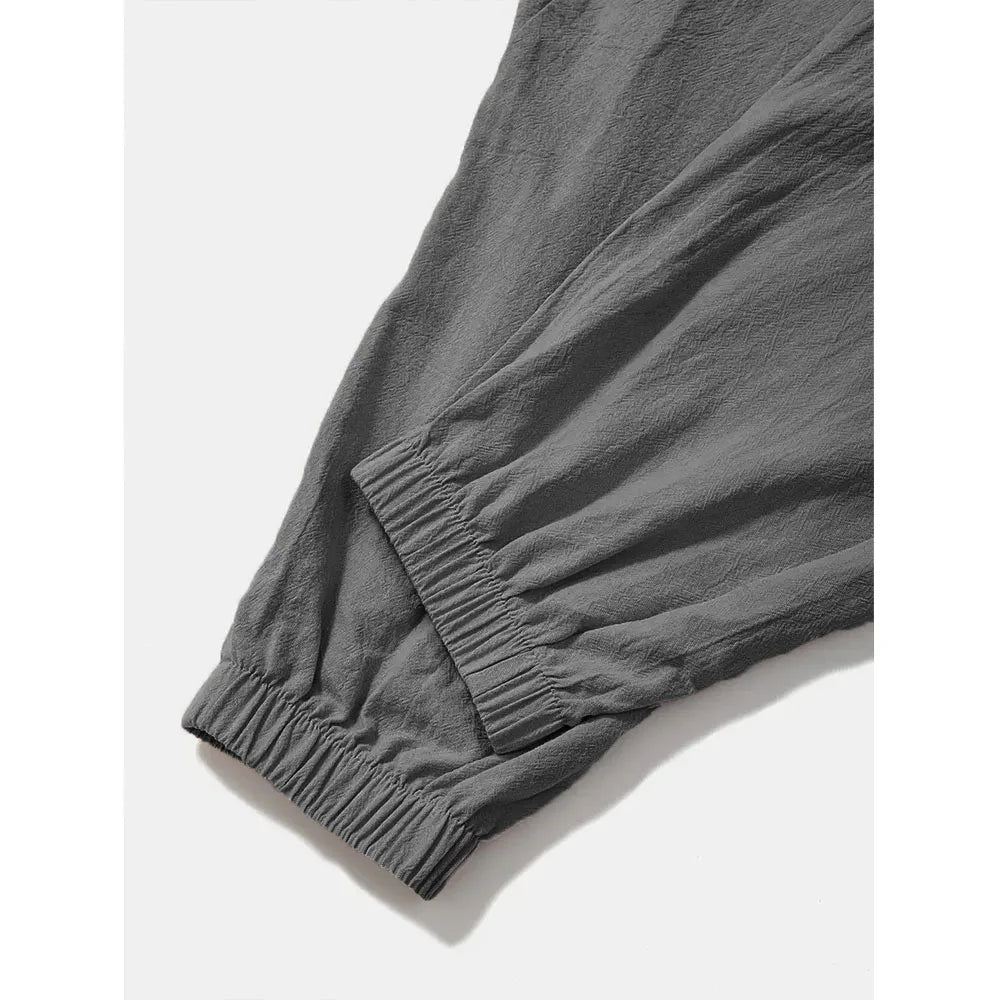Pantalón Harem Hombre Algodón y Lino — Corte Holgado, Ligero y Transpirable