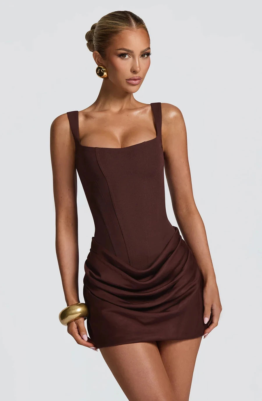 Vestido Mini Fruncido para Mujer | Estilo Francés | Sin Tirantes | Bodycon Sexy Verano