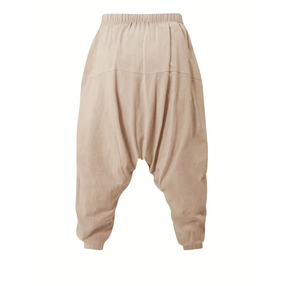 Pantalón Harem Hombre Algodón y Lino — Corte Holgado, Ligero y Transpirable