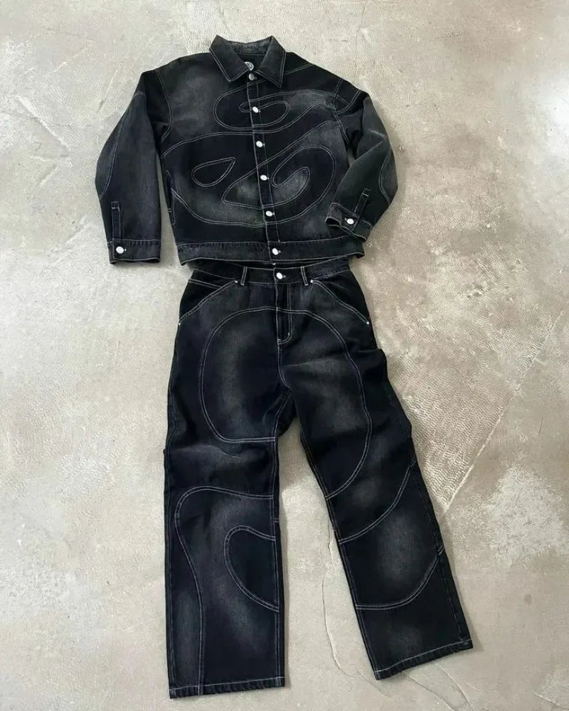Conjunto Dos Piezas Oversize Hombre | Chaqueta + Pantalón Vaquero | Estilo Y2K